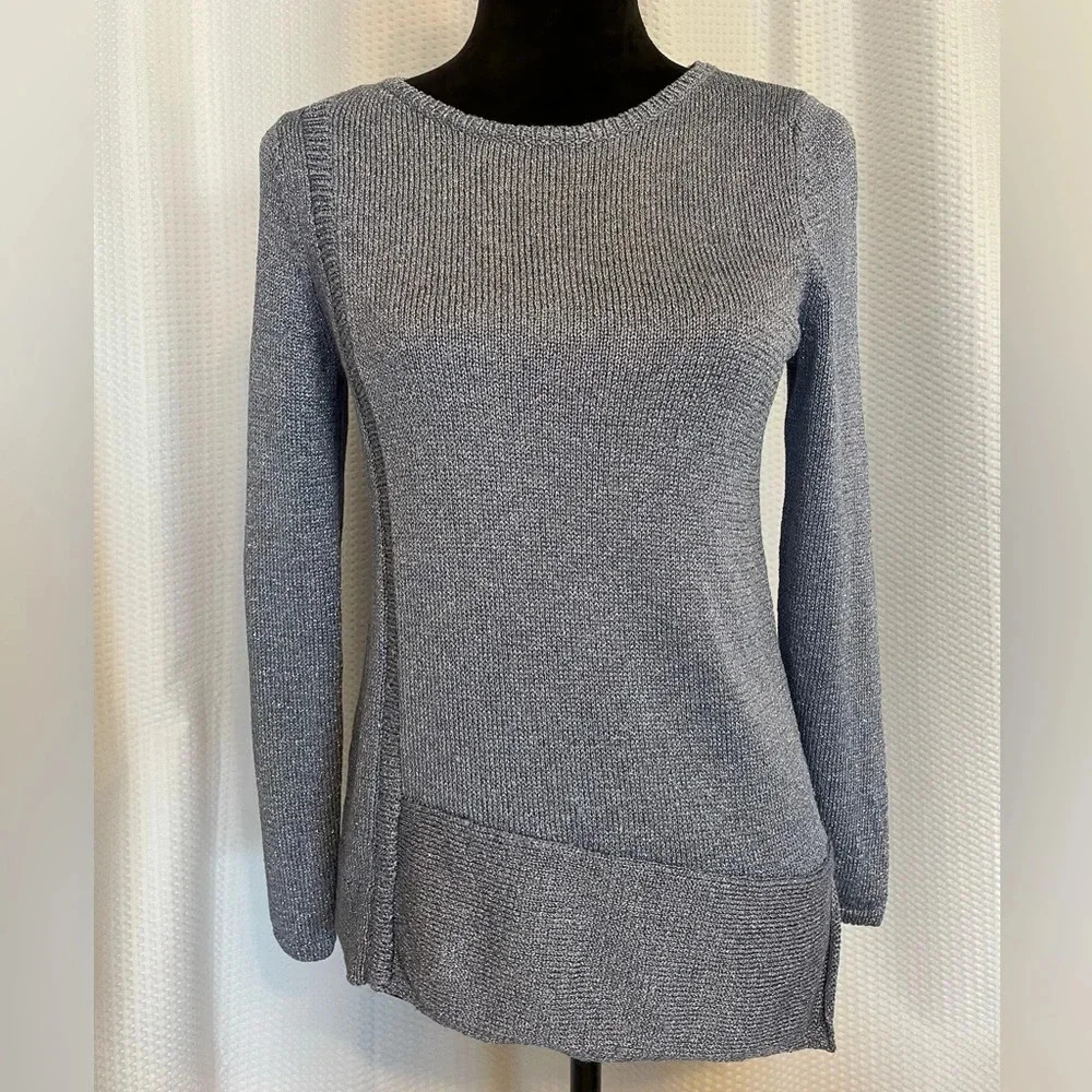 Chico’s Blue long sleeve glittery metro crew neck sweater size small